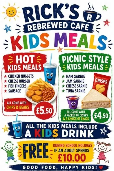 Kids menu at Rick's Rebrewed Cafe Grimsby